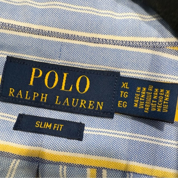 Polo Ralph Lauren Men Blue Striped Oxford Slim Fit Button Down Flesh Pony Sz XLT - Picture 10 of 12